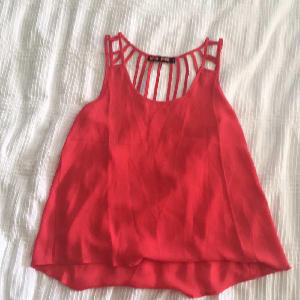 Open back red tank top